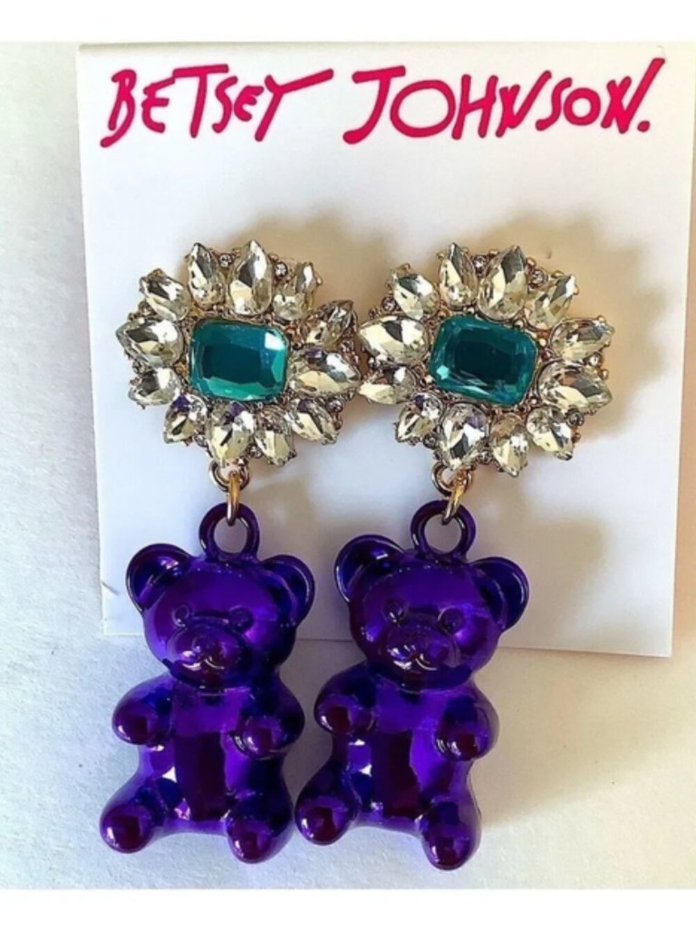 Betsey Johnson Gummy Bear Gem Drop Earrings Purple Halloween NWT